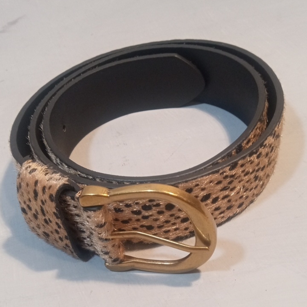 Leopard Print Faux Fur Belt with Rounded Gold Buckle (30 3/4” fit)